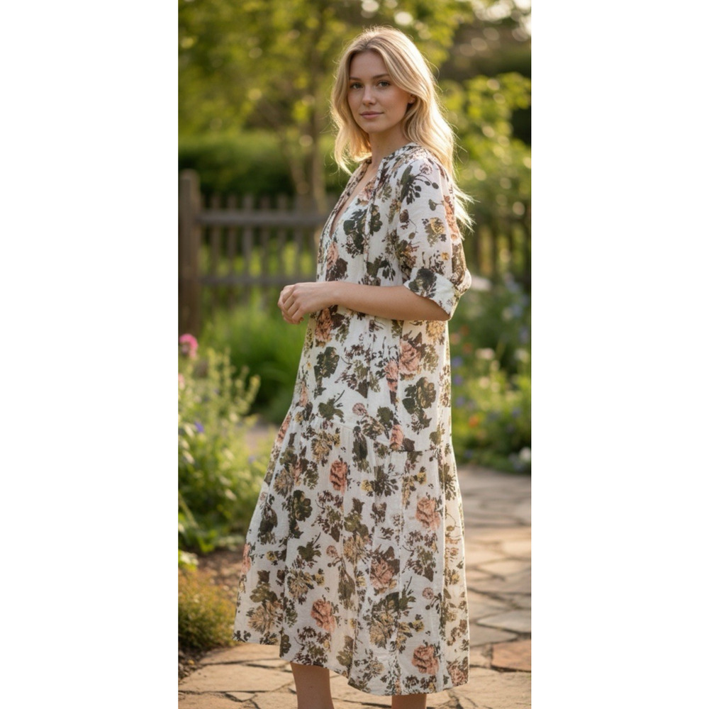 *Flawed Ulla Johnson Selena Cover Up Maxi Dress Small S Floral Tie Neck NO BELT - Picture 16 of 16